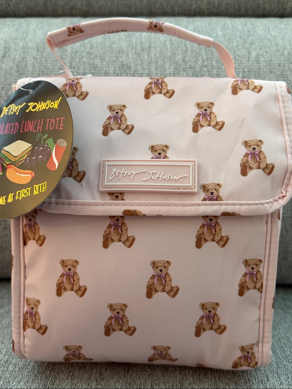 NEW Betsey Johnson cute light pink teddy bear tote lunch bag